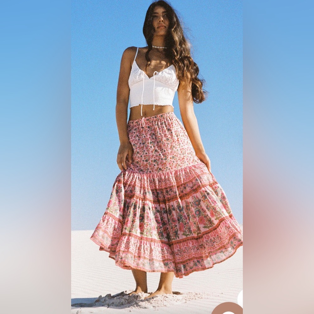 Arnhem Pink Floral Tiered Maxi Skirt